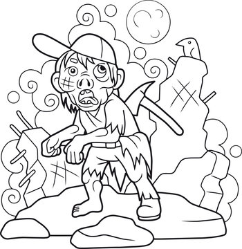 cartoon zombie with an ax in the back