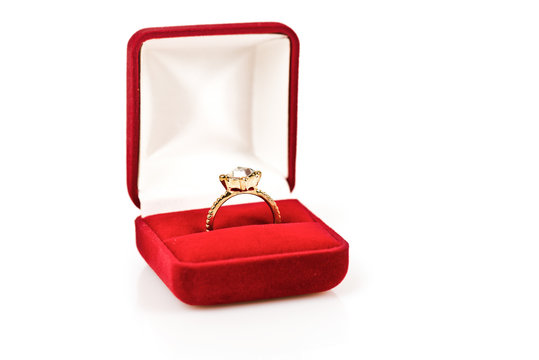 Wedding Rings In A Gift Box On White Background