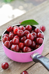 ripe cherries in a pan