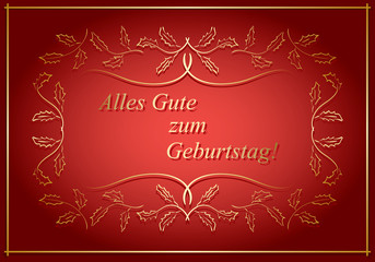 Alles gute zum Geburtstag - bright red vector greeting card with floral frame