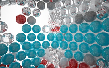 The structure of the red, grey and blue spheres. DNA. 3D illustration. 3D rendering 