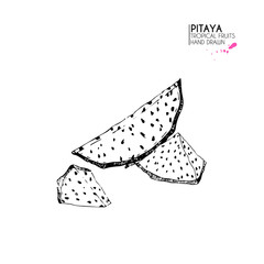 Vector hand drawn set of exotic fruits. Isolated pitaya. Engraved art dragon fruit. Delicious tropical vegetarian objects., smoothie bowls.