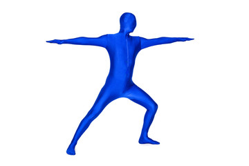 Mysterious blue man in morphsuit