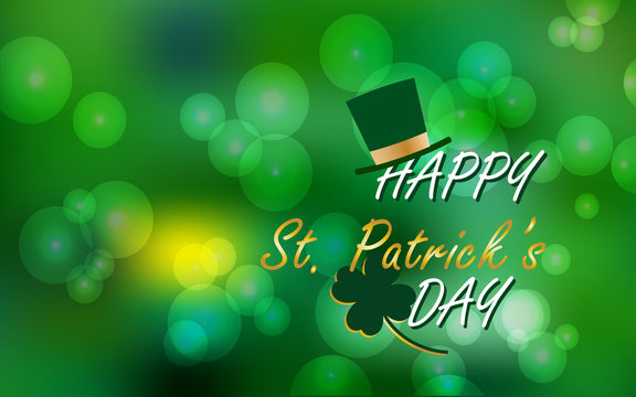 Vector Illustration of Happy St. Patrick's Day, Spring Blur Bokeh Background for banner, card, flyer template
