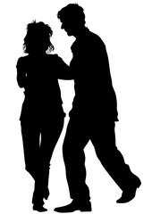 Dancers couples on theatrical stage on white background