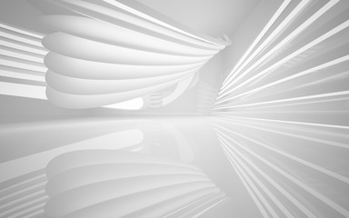 Abstract smooth white interior of the future. Night view from the backlight. Architectural background. 3D illustration and rendering 