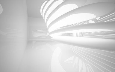 Abstract smooth white interior of the future. Night view from the backlight. Architectural background. 3D illustration and rendering 
