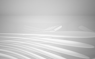 Abstract smooth white interior of the future. Night view from the backlight. Architectural background. 3D illustration and rendering 