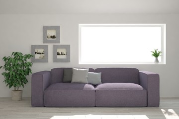 White room with sofa. Scandinavian interior design