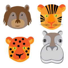 Set heads of animals in Doodle style on white background