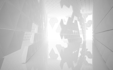 The structure of the white  triangle prism. Architectural background of the future. 3D illustration. 3D rendering 