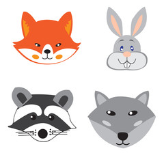 Set heads of animals in Doodle style on white background