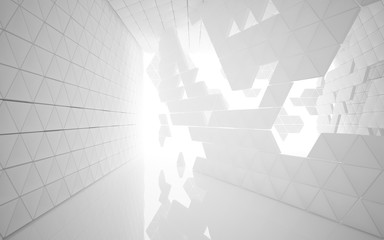 The structure of the white  triangle prism. Architectural background of the future. 3D illustration. 3D rendering 