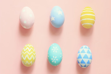 Pastel and colorful tone easter eggs on colorful background