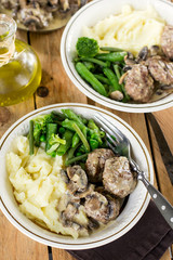 Beef and veal meatballs in creamy mushroom sauce