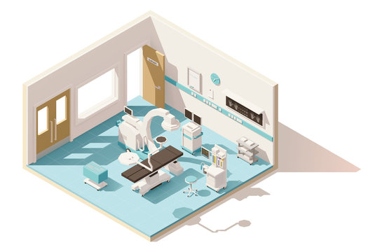 Vector isometric low poly operating room