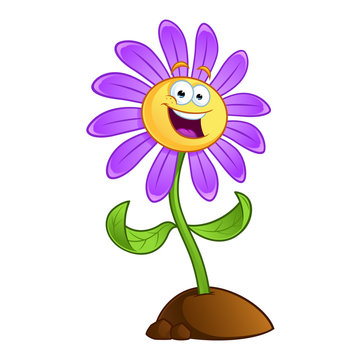 Sympathetic cartoon flower on white background