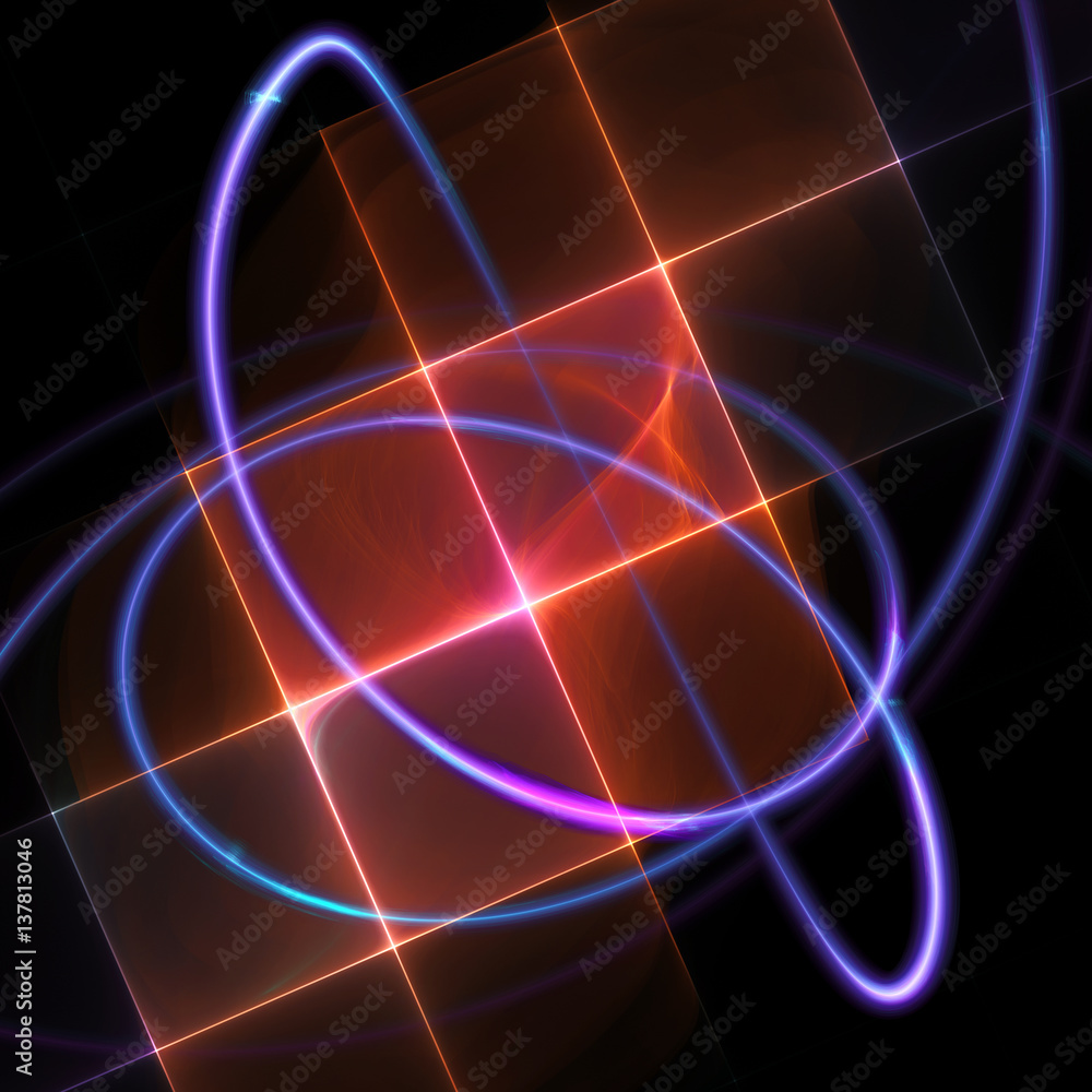 Poster blue trail on a black background with shiny grid