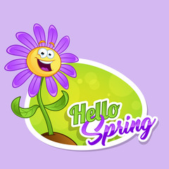 Card hello spring with a cartoon flower