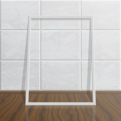 Realistic blank mock up frame on concrete wall.