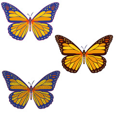 Obraz na płótnie Canvas set of colored mosaic butterflies on whith background. isolated. vector illustration.