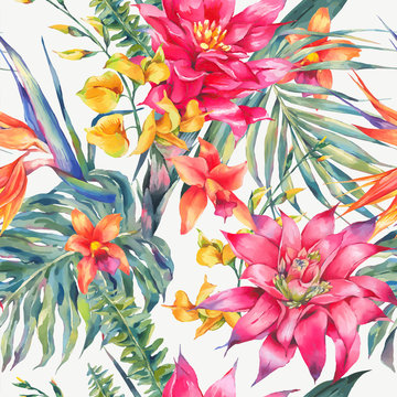 Vector vintage floral tropical seamless pattern. 
