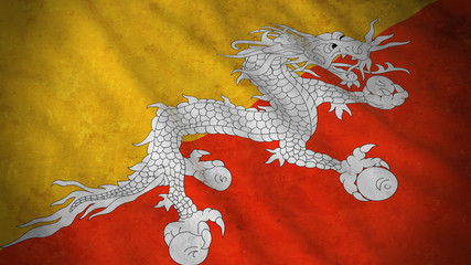 Grunge Flag of Bhutan - Dirty Bhutanese Flag 3D Illustration