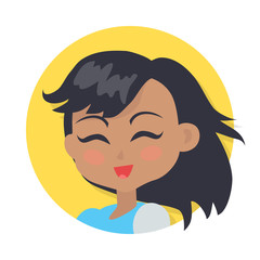 Smiling Girl with Dark Long Hair and Forelock