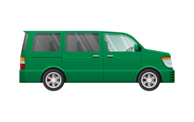 Isolated Green Minivan in Simple cartoon style