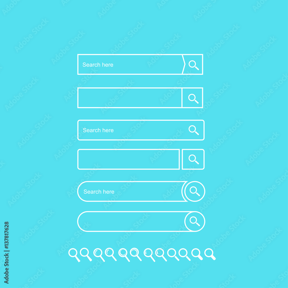 Poster search bar vector element design, set of search boxes ui template isolated on blue background. style