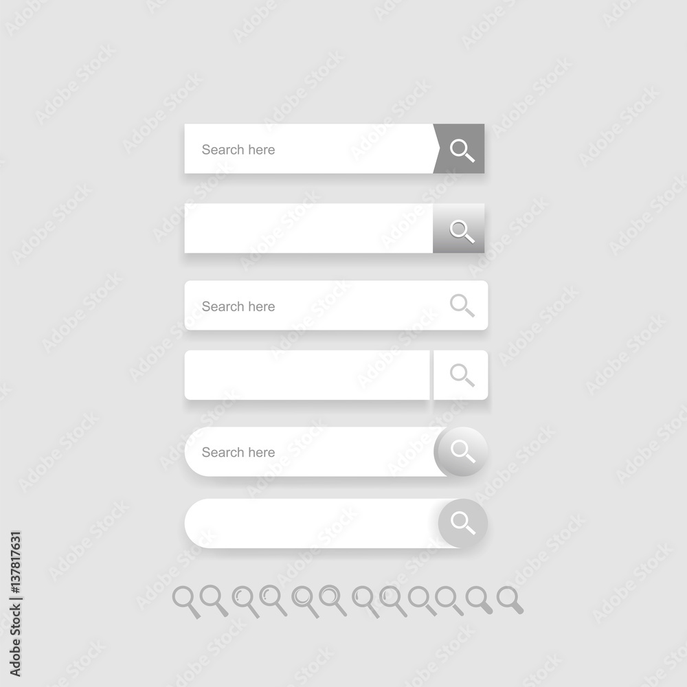 Poster search bar vector element design, set of search boxes ui template isolated on gray background. style