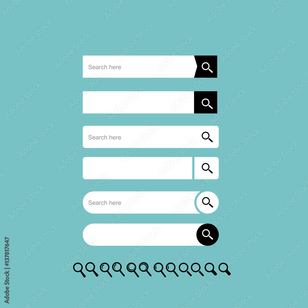 Poster search bar vector element design, set of search boxes ui template isolated on turquoise background. 