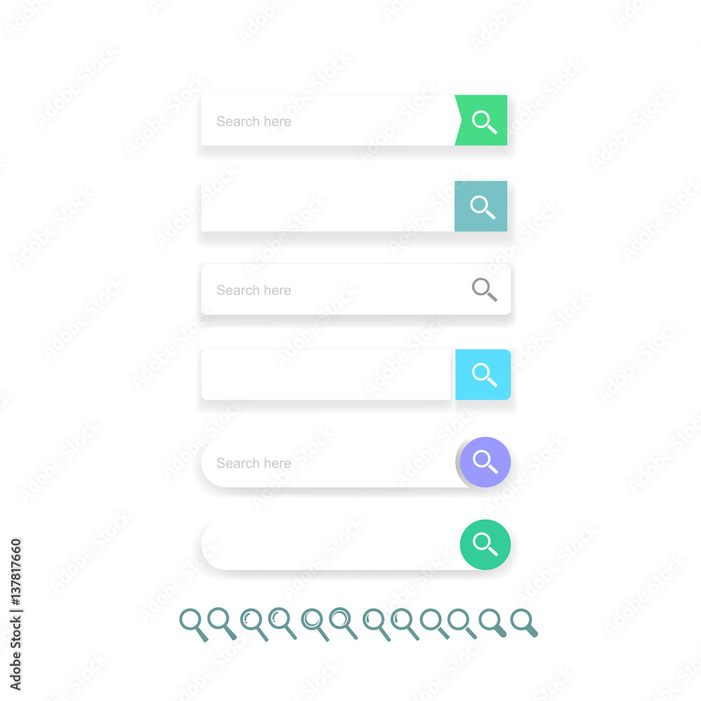Poster search bar vector element design, set of search boxes ui template isolated on white background