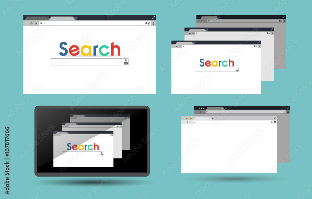 Poster set of simple browser window. browser search. flat. vector illustration eps 10
