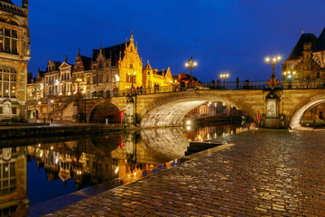 Gent. View of the old city at night.