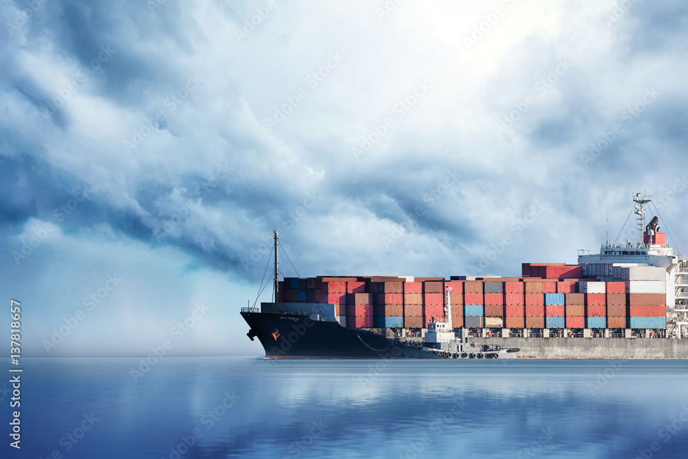 Wall mural international container cargo ship in the ocean, freight transportation, nautical vessel