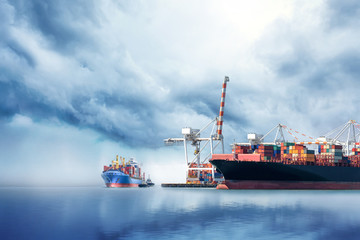 Fototapeta premium International Container Cargo ship in the ocean, Freight Transportation, Nautical Vessel
