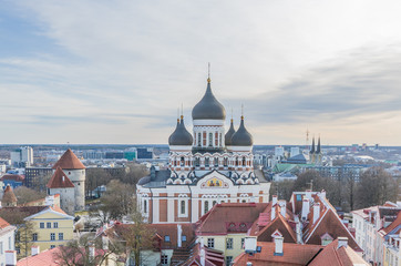 Cityscape view on the old town with Alexander Nevsky cathedral in Tallinn, Estonia