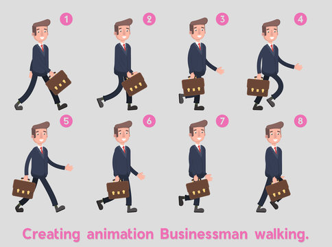 Businessman Walking On The Animation Frames.