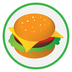 Cheeseburger. Icon for fast food. Bun , Burger , cheese, salad . Vector illustration.