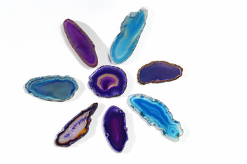 violet, purple,  blue and dark blue agate stones 