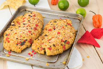 Uncooked tortilla crusted tilapia