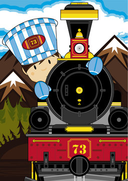 Cartoon Wild West Train and Driver