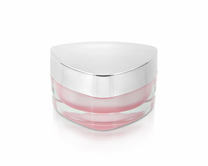 Pink triangle cosmetic jar on white background