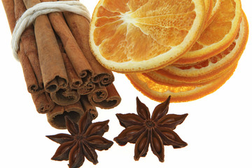Christmas decoration, cinnamon, anise, dried orange slices