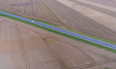 The road between fields picture from the air