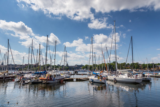 Boats in marina, Stockholm, Sweden.