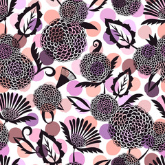 Contemporary ethnic seamless pattern with floral elements. Detailed flowers illustrations. Can be used for wallpaper, web page background, surface textures.