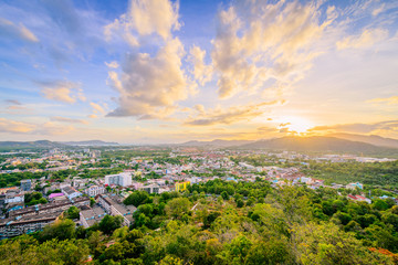 Khao Rang Viewpoint of Phuket city in sunset, Phuket province, Thailand