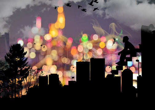 Do you believe in magic cartoon character in the real world silhouette art photo manipulation